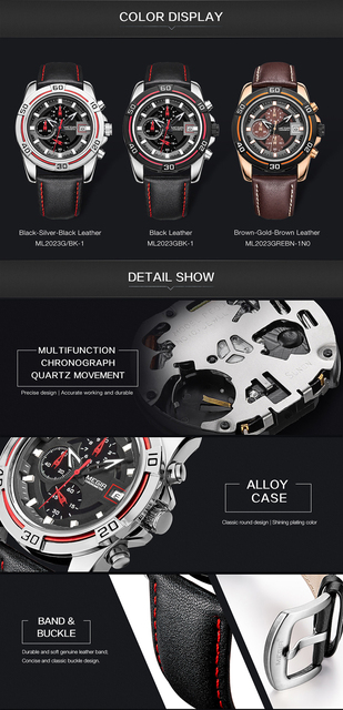 MEGIR 2023 - męski zegarek skórzany, chronograf, wodoodporny, sportowy, kwarcowy - Wianko - 3