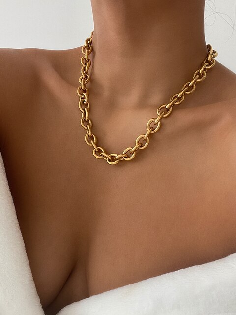 Naszyjnik damska biżuteria w kształcie litery O z tytanem i 18K złotem na łańcuszku ze stali nierdzewnej - Wianko - 1