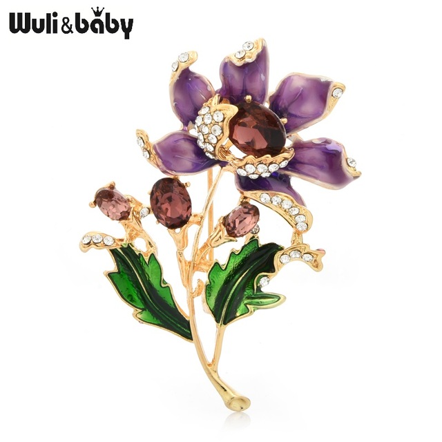 Kwiatek broszka fioletowa Wuli & Baby, błyszcząca, idealna na wesele i casualowe stylizacje - Wianko - 1