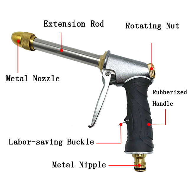 Metalowy pistolet natryskowy do węża ogrodowego - wysokociśnieniowa, zraszająca dysza - Wianko - 5