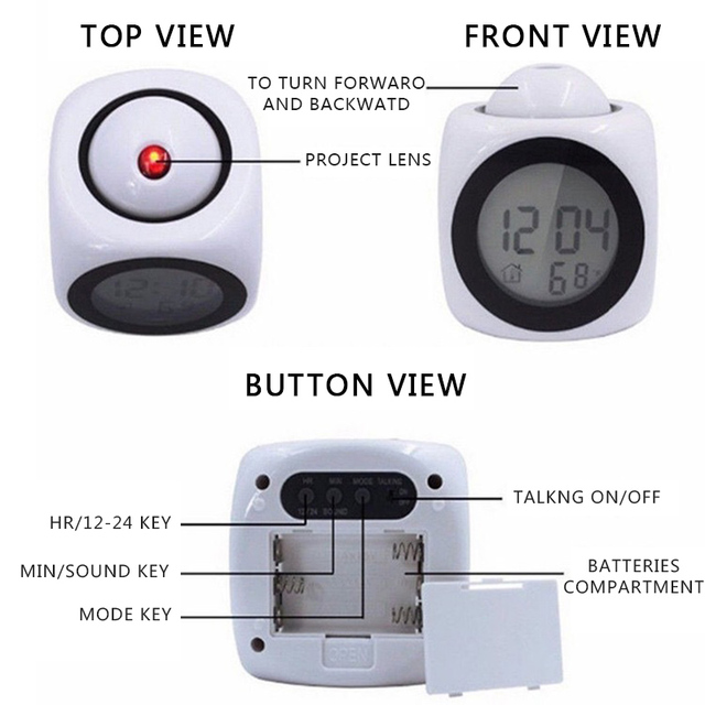 Inteligentny budzik LED z projekcją czasu i czujnikiem temperatury do dekoracji domu i biura - Wianko - 6
