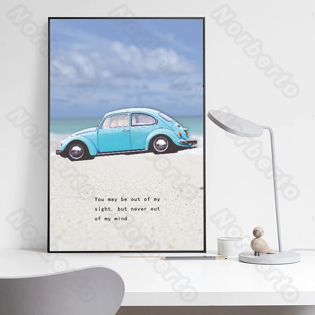 Nowoczesny obraz na płótnie: Szerski, niebieski ocean, samochód Seascape, ptaki, kabina - plakat do dekoracji ścian w domu i galerii - Wianko - 3