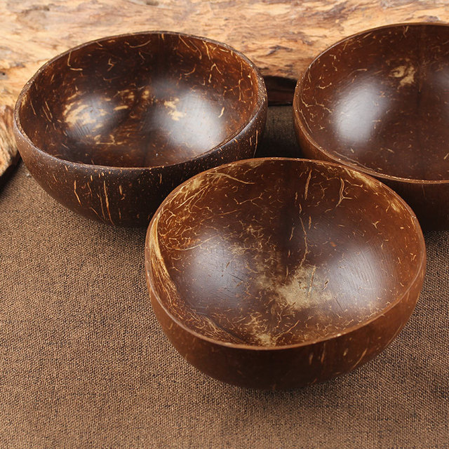 Miska kokosowa drewniana misa z łyżką ze stali nierdzewnej, przyjazna dla środowiska - Wianko - 12