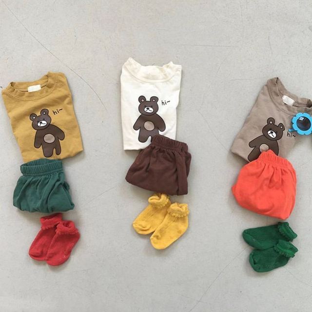 Zestaw ubrań letnich dla dziewczynek MILANCEL 2021 - koszulka z nadrukiem niedźwiedzia i spodenki - Wianko - 4