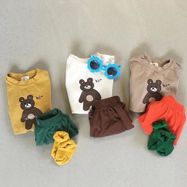 Zestaw ubrań letnich dla dziewczynek MILANCEL 2021 - koszulka z nadrukiem niedźwiedzia i spodenki - Wianko - 3