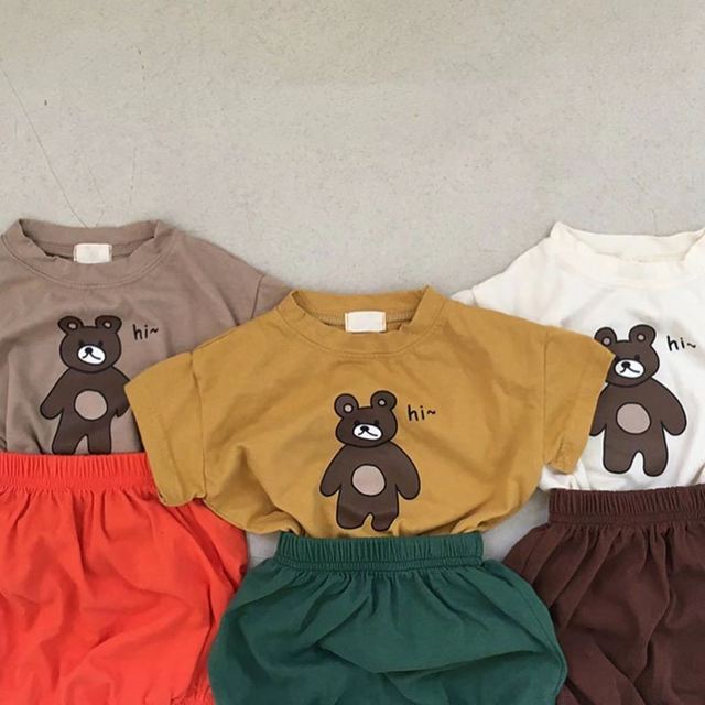 Zestaw ubrań letnich dla dziewczynek MILANCEL 2021 - koszulka z nadrukiem niedźwiedzia i spodenki - Wianko - 5
