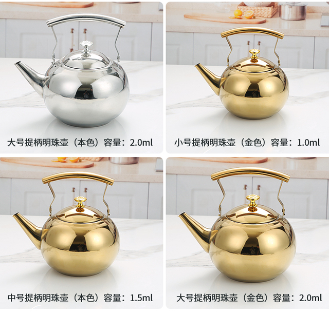 Duży czajnik do herbaty ze stali nierdzewnej, złoty, srebrny, z filtrem siatkowym - Wianko - 12