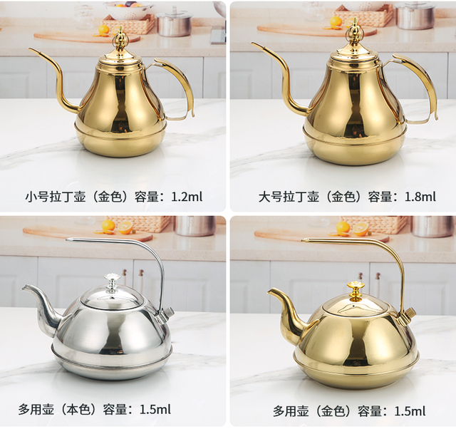 Duży czajnik do herbaty ze stali nierdzewnej, złoty, srebrny, z filtrem siatkowym - Wianko - 9