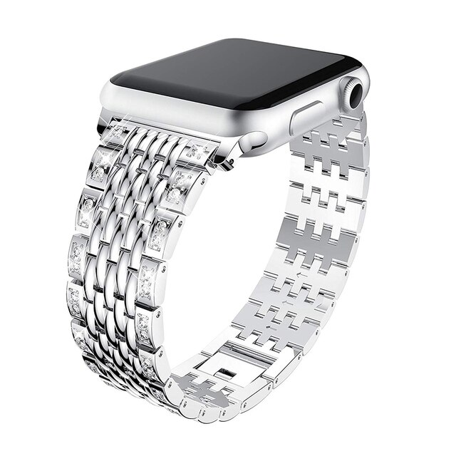 Taśma metalowa luksusowa ze stali nierdzewnej z diamentami do zegarka Apple Watch 7 SE 6 5 4 iwatch 3 - pasek 40 41 45 44mm, bransoletka - 42 38mm - Wianko - 10