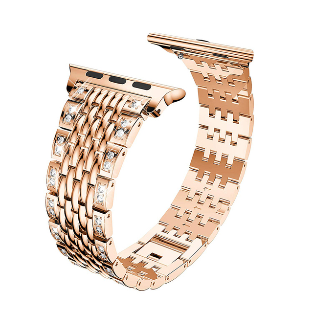 Taśma metalowa luksusowa ze stali nierdzewnej z diamentami do zegarka Apple Watch 7 SE 6 5 4 iwatch 3 - pasek 40 41 45 44mm, bransoletka - 42 38mm - Wianko - 15