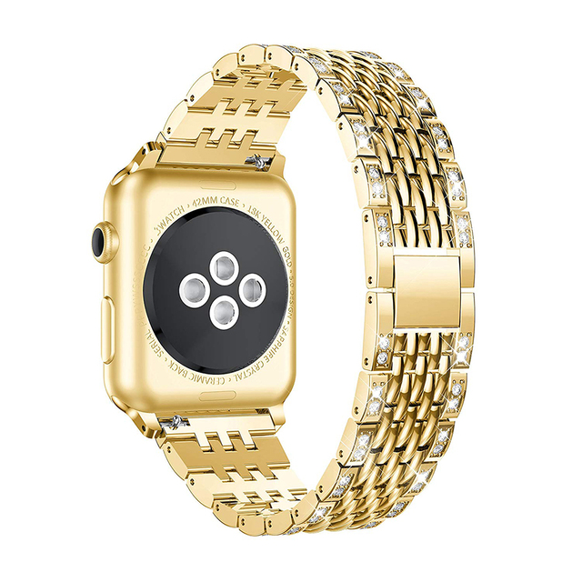 Taśma metalowa luksusowa ze stali nierdzewnej z diamentami do zegarka Apple Watch 7 SE 6 5 4 iwatch 3 - pasek 40 41 45 44mm, bransoletka - 42 38mm - Wianko - 11