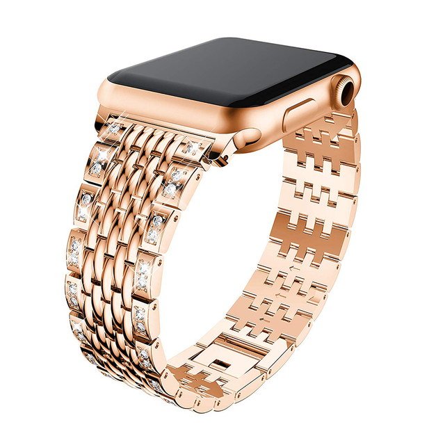 Taśma metalowa luksusowa ze stali nierdzewnej z diamentami do zegarka Apple Watch 7 SE 6 5 4 iwatch 3 - pasek 40 41 45 44mm, bransoletka - 42 38mm - Wianko - 16