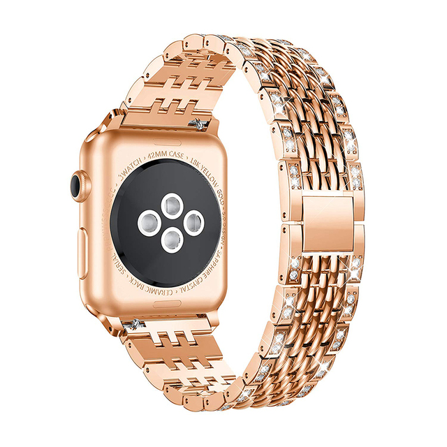 Taśma metalowa luksusowa ze stali nierdzewnej z diamentami do zegarka Apple Watch 7 SE 6 5 4 iwatch 3 - pasek 40 41 45 44mm, bransoletka - 42 38mm - Wianko - 12