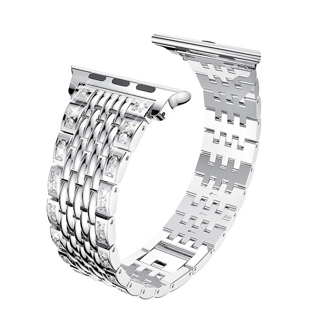 Taśma metalowa luksusowa ze stali nierdzewnej z diamentami do zegarka Apple Watch 7 SE 6 5 4 iwatch 3 - pasek 40 41 45 44mm, bransoletka - 42 38mm - Wianko - 5