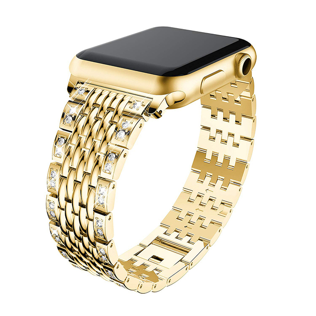 Taśma metalowa luksusowa ze stali nierdzewnej z diamentami do zegarka Apple Watch 7 SE 6 5 4 iwatch 3 - pasek 40 41 45 44mm, bransoletka - 42 38mm - Wianko - 13