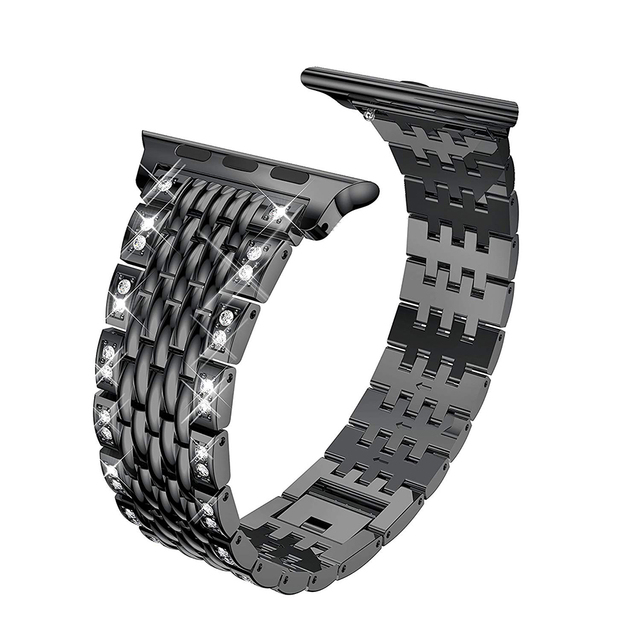 Taśma metalowa luksusowa ze stali nierdzewnej z diamentami do zegarka Apple Watch 7 SE 6 5 4 iwatch 3 - pasek 40 41 45 44mm, bransoletka - 42 38mm - Wianko - 8