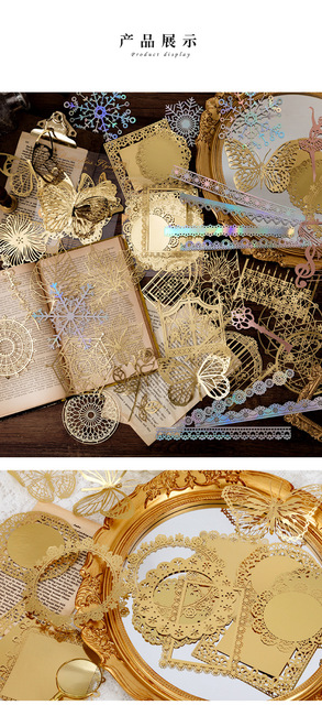 Mengtai 10 sztuk złoty Hollow koronki obręcz Magic circle papierowy materiał dekoracyjne śmieci dziennik papiernicze Scrapbooking pamiętnik Album LableZłote Hollow koronki - 10 sztuk - ideale do dekoracji pamiętników i albumów scrapbookingowych - Wianko - 7