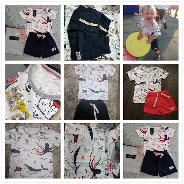 Dziecięcy strój BINIDUCKLING: koszulka z krótkim rękawem i szorty z letnim nadrukiem ryb dla chłopców - Wianko - 1