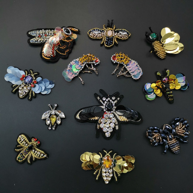 Broszka ze strasu z aplikacją pszczół - koraliki, cekiny, łatki - do szycia na odzież, buty - Wianko - 23