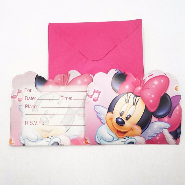 Zaproszenia urodzinowe dla dzieci Cartoon Minnie Mouse - zestaw 6 sztuk - Wianko - 3