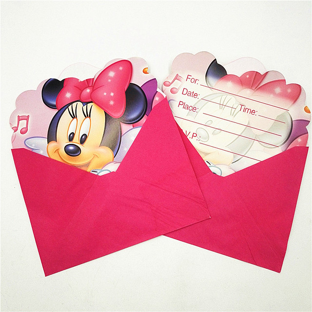 Zaproszenia urodzinowe dla dzieci Cartoon Minnie Mouse - zestaw 6 sztuk - Wianko - 4