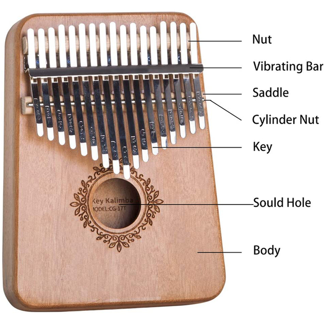 Kalimba kciuk fortepian 17 klawiszy z dostroić młotek - instrument drewno mahoniowe - Wianko - 4