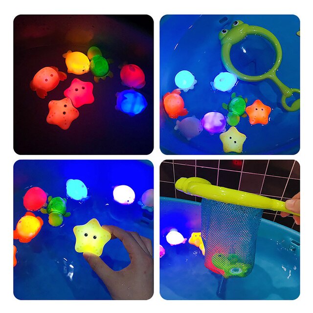 Zestaw gier pływających zwierzątka kreskówkowe dla dzieci do kąpieli + siatka z długim uchwytem - Wianko - 3