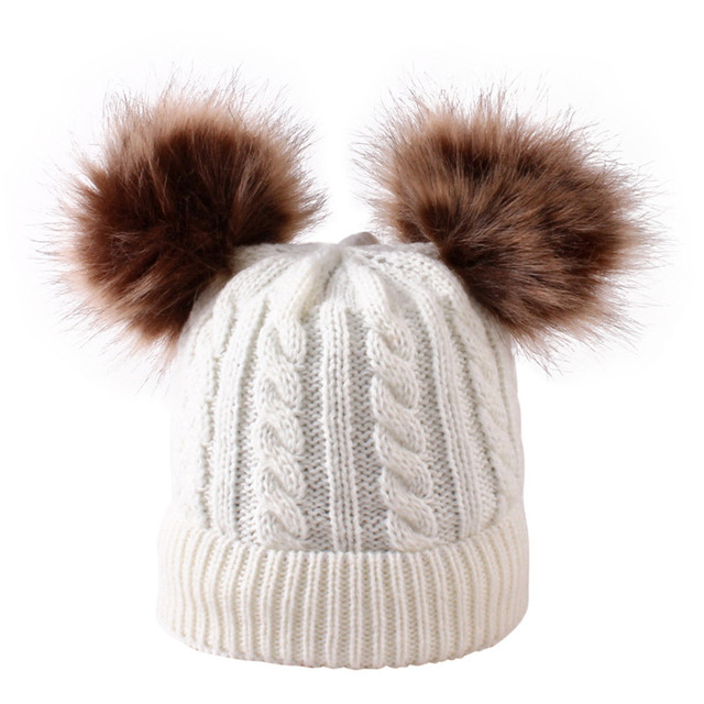 Czapka zimowa dla dzieci BalleenShiny Baby z futrzastymi pomponami i elastycznym kapeluszem - Wianko - 11
