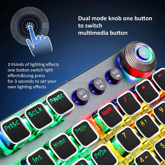 Klawiatura gamingowa mechaniczna LED F2088, 104 klawisze, podświetlana, z przyciskami do edycji makro, dedykowana do laptopów, w języku hebrajskim i rosyjskim - Wianko - 7