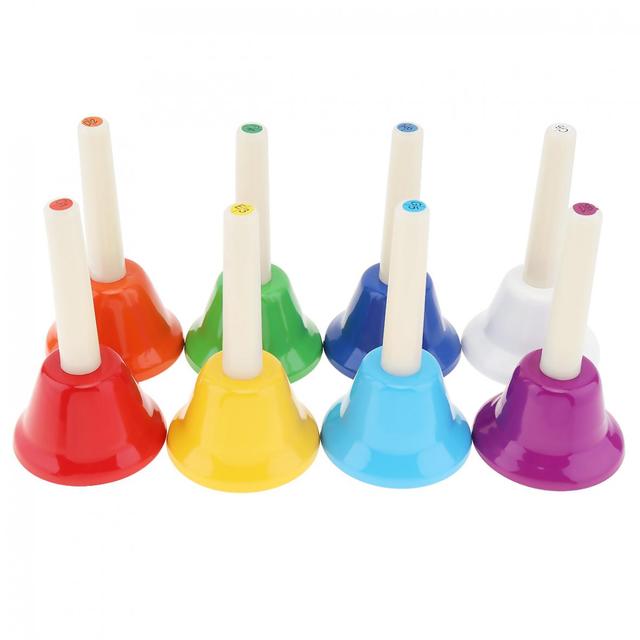 Dzwonek ręczny Slade - 8 sztuk, kolorowe instrumenty perkusyjne dla dzieci, wczesna edukacja - Wianko - 3
