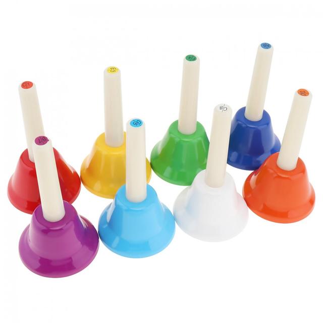 Dzwonek ręczny Slade - 8 sztuk, kolorowe instrumenty perkusyjne dla dzieci, wczesna edukacja - Wianko - 5