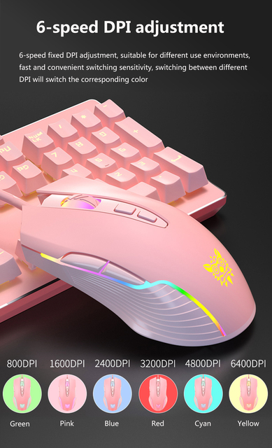 Mysz gamingowa RGB z regulacją prędkości 6400 DPI - różowy dla dziewczyn, przewodowa, dedykowana na laptopa - Wianko - 9