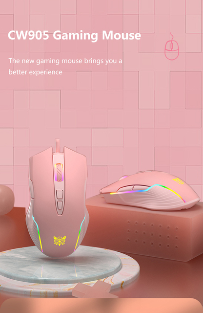 Mysz gamingowa RGB z regulacją prędkości 6400 DPI - różowy dla dziewczyn, przewodowa, dedykowana na laptopa - Wianko - 1
