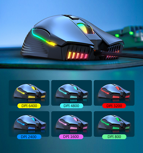 Mysz gamingowa RGB z regulacją prędkości 6400 DPI - różowy dla dziewczyn, przewodowa, dedykowana na laptopa - Wianko - 15