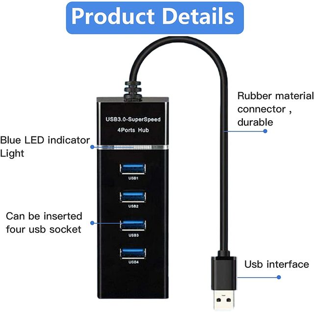 Szybki koncentrator USB z 4 portami Micro USB 3.0 do klawiatury, myszy, drukarek, wentylatorów, lamp i dysków PC - Wianko - 3
