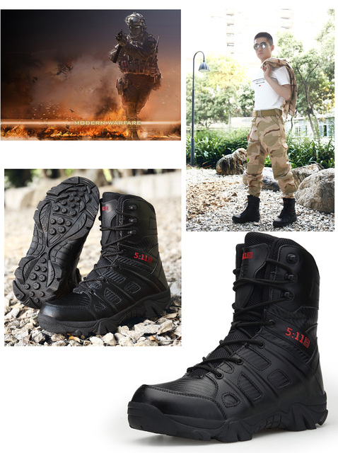 Męskie buty turystyczne wojskowe wysokie góry - antykolizyjna jakość, tactical sport - Wianko - 4