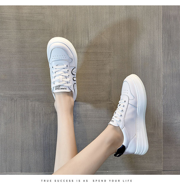 Białe skórzane buty damskie na co dzień z płaską podeszwą - Wianko - 15