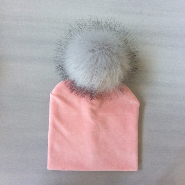 Jesienno-zimowy jednokolorowy aksamitny kapelusz dziecięcy z pomponem - dziewczęcy - Wianko - 3