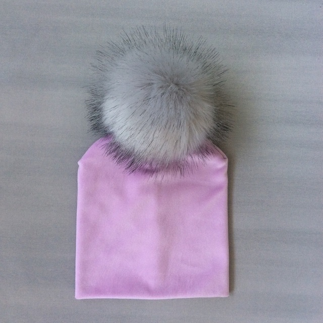 Jesienno-zimowy jednokolorowy aksamitny kapelusz dziecięcy z pomponem - dziewczęcy - Wianko - 6