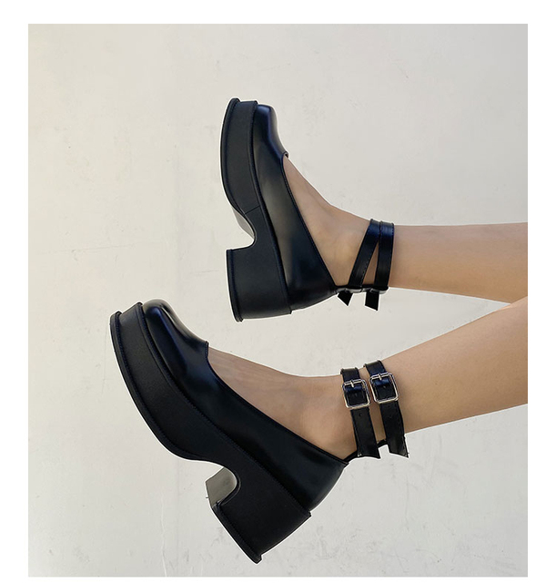 Wysokie jednolite mokasyny dziewczęce w stylu vintage Lolita z kwadratowym nosem - buty damskie na słupku Cospaly JK - Wianko - 6