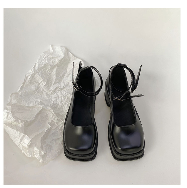Wysokie jednolite mokasyny dziewczęce w stylu vintage Lolita z kwadratowym nosem - buty damskie na słupku Cospaly JK - Wianko - 15