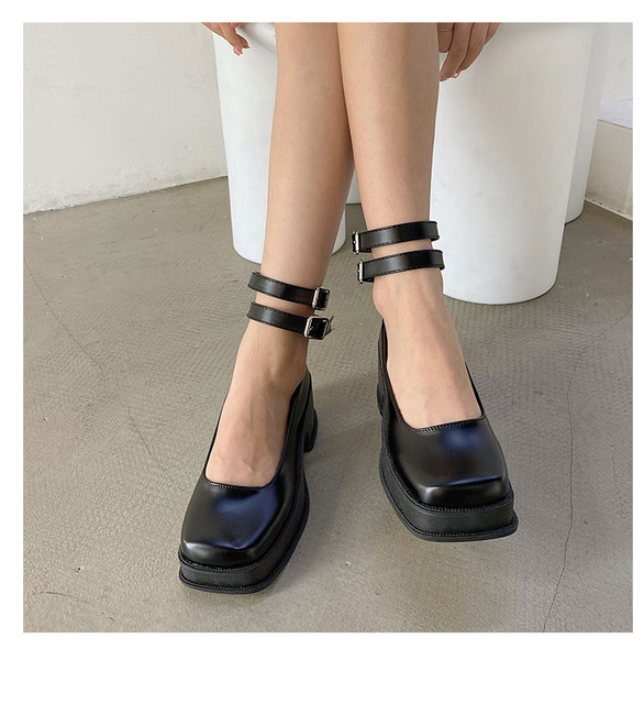 Wysokie jednolite mokasyny dziewczęce w stylu vintage Lolita z kwadratowym nosem - buty damskie na słupku Cospaly JK - Wianko - 5