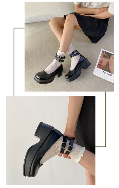 Wysokie jednolite mokasyny dziewczęce w stylu vintage Lolita z kwadratowym nosem - buty damskie na słupku Cospaly JK - Wianko - 2