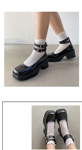 Wysokie jednolite mokasyny dziewczęce w stylu vintage Lolita z kwadratowym nosem - buty damskie na słupku Cospaly JK - Wianko - 3