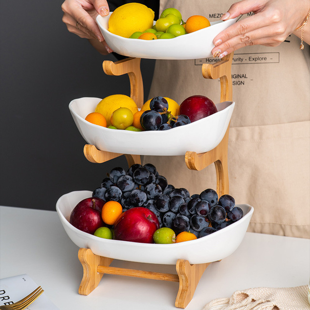 Salon domu - ceramiczny talerz na owoce z trzema warstwami, półmisek na cukierki i kreatywnym koszykiem na suszone owoce oraz przekąski - Wianko - 2