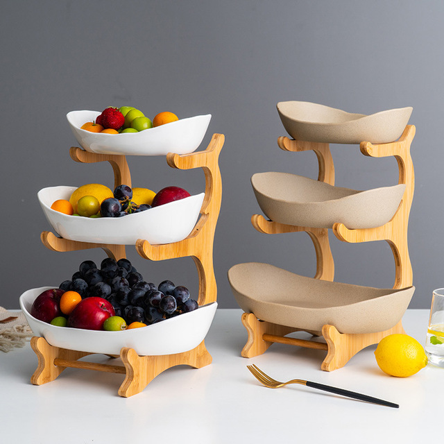 Salon domu - ceramiczny talerz na owoce z trzema warstwami, półmisek na cukierki i kreatywnym koszykiem na suszone owoce oraz przekąski - Wianko - 1