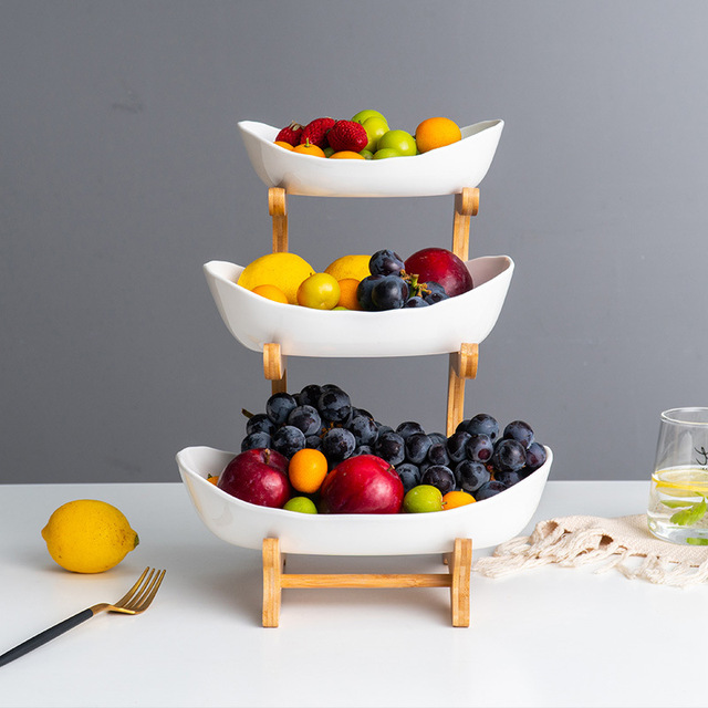 Salon domu - ceramiczny talerz na owoce z trzema warstwami, półmisek na cukierki i kreatywnym koszykiem na suszone owoce oraz przekąski - Wianko - 4