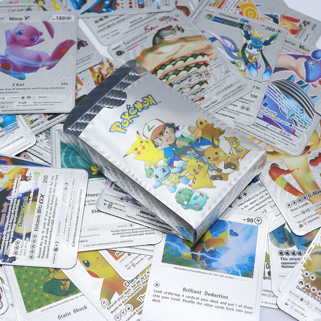 Nowe 54 kawałki Pokemon metalowe karty do gry pudełko złote litery Metalicas Charizard Vmax Gx karciana zabawka drobna+gratis - Wianko - 3