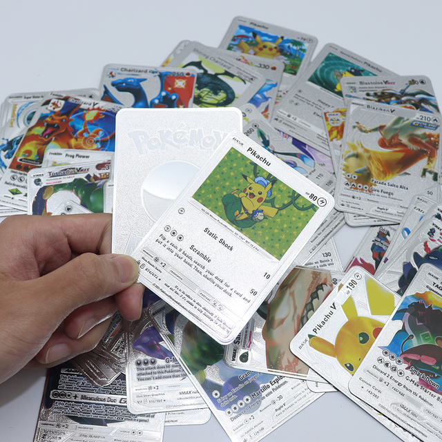 Nowe 54 kawałki Pokemon metalowe karty do gry pudełko złote litery Metalicas Charizard Vmax Gx karciana zabawka drobna+gratis - Wianko - 9
