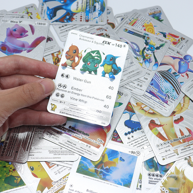 Nowe 54 kawałki Pokemon metalowe karty do gry pudełko złote litery Metalicas Charizard Vmax Gx karciana zabawka drobna+gratis - Wianko - 2